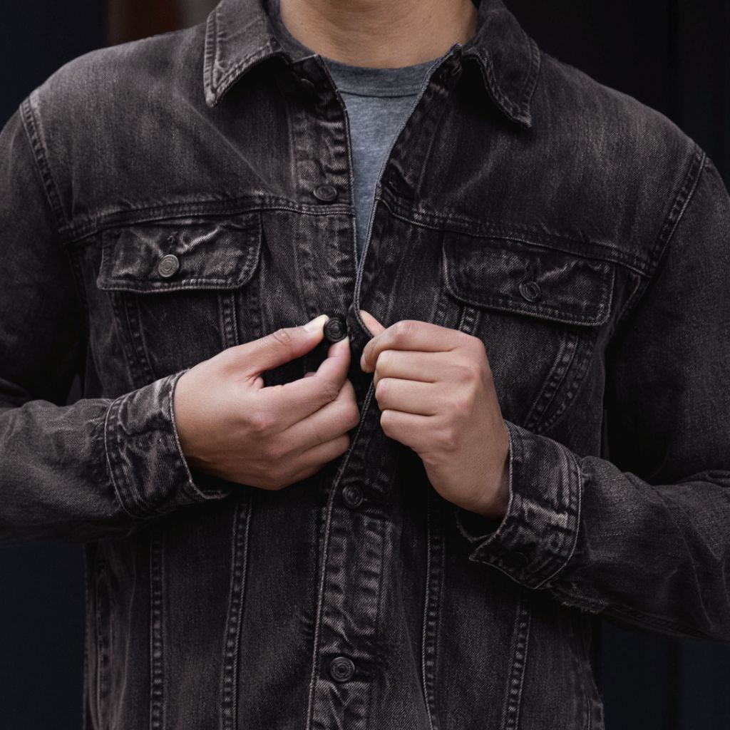 Denim Trucker Jacket | Faded Black - Image 2